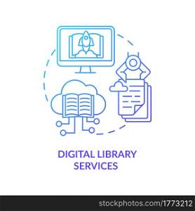 Digital library services concept icon. Community development abstract idea thin line illustration. Books and documents storage. Access digital objects. Vector isolated outline color drawing. Digital library services concept icon