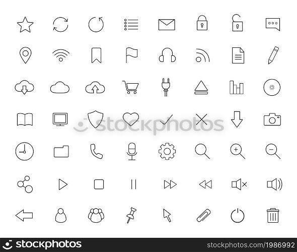 Digital linear icons set. Vector line art technology symbols isolated on white. Digital linear icons set