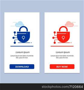 Digital, Lock, Technology Blue and Red Download and Buy Now web Widget Card Template