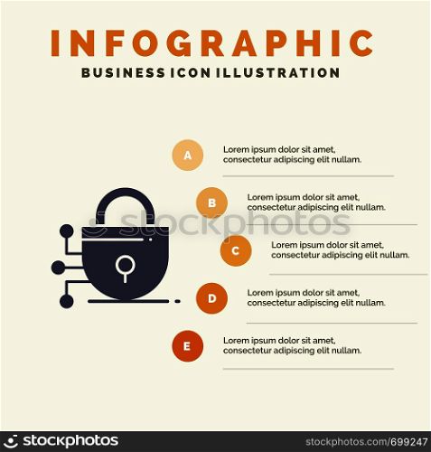 Digital, Lock, Technology Solid Icon Infographics 5 Steps Presentation Background