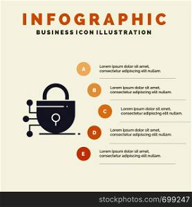 Digital, Lock, Technology Solid Icon Infographics 5 Steps Presentation Background