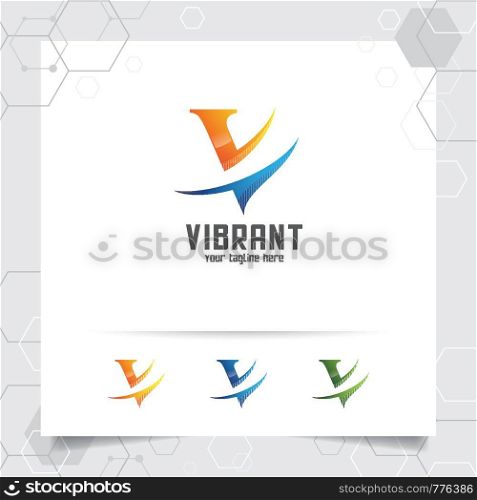 Digital logo 3D letter V design vector with modern colorful style for technology, software, studio, app, and business.