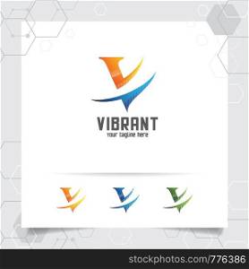Digital logo 3D letter V design vector with modern colorful style for technology, software, studio, app, and business.