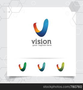 Digital logo 3D letter V design vector with modern colorful style for technology, software, studio, app, and business.