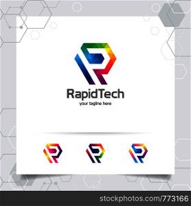 Digital logo letter R design vector with modern colorful pixel for technology, software, studio, app, and business.