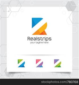 Digital logo letter R design vector with modern colorful pixel for technology, software, studio, app, and business.