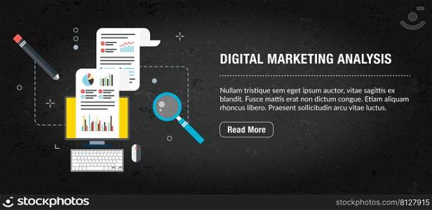 Digital marketing analysis, banner internet with icons in vector. Web banner template for website, banner internet for mobile design and social media app.Business and communication layout with icons.