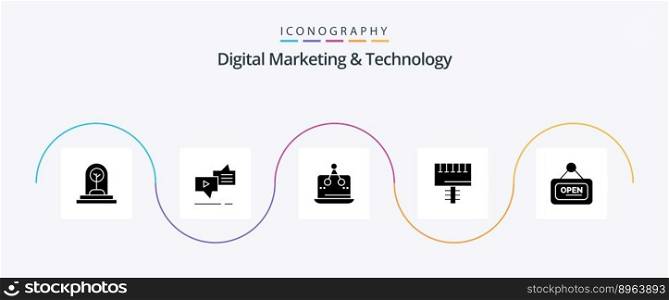 Digital Marketing And Technology Glyph 5 Icon Pack Including board. ad. messaging. platform. marketing