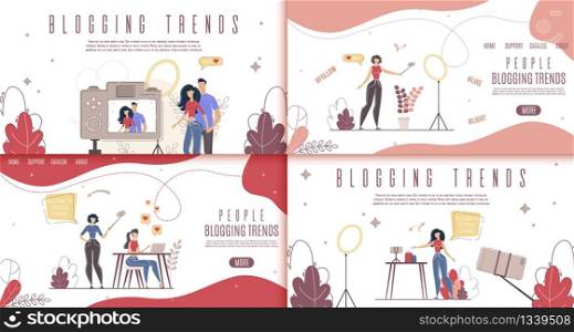 Digital Marketing Campaign, Social Media Influencer Career Offer, Modern Blogging Niche Searching Service Web Banner, Landing Page. Blogging Man and Woman Characters Trendy Flat Vector Illustration