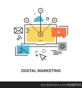 digital marketing concept. Vector illustration of digital marketing flat line design concept.
