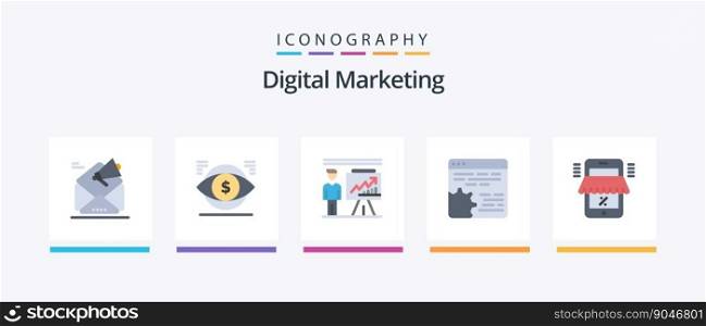 Digital Marketing Flat 5 Icon Pack Including cog. api. finance. report. presentation. Creative Icons Design