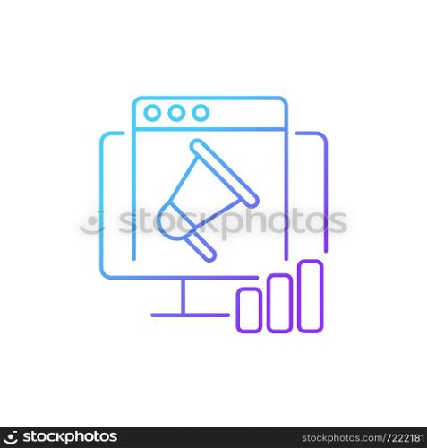 Digital marketing gradient linear vector icon. Reach potential customers. Product promotion. Network marketing channels. Thin line color symbol. Modern style pictogram. Vector isolated outline drawing. Digital marketing gradient linear vector icon