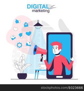 Digital marketing isolated cartoon concept. Online advertising c&aign at mobile app, people scene in flat design. Vector illustration for blogging, website, mobile app, promotional materials.