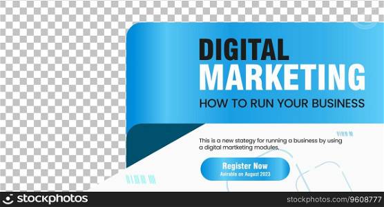 Digital Marketing media post banner template. Style of banner design with blue color ribbon decoration and place for the photo