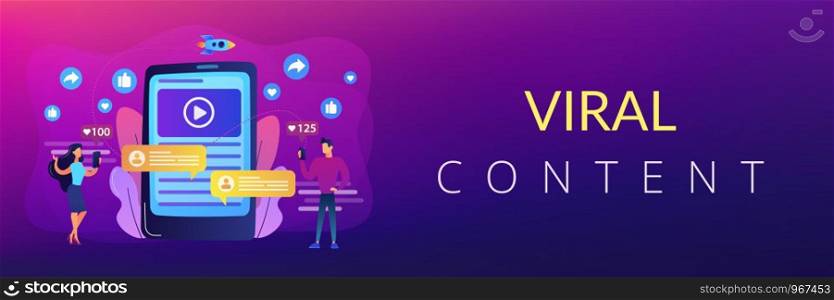Digital marketing, online advertising, SMM. App notification, chatting, texting. Viral content, internet meme creation, mass shared content concept. Header or footer banner template with copy space.. Viral content concept banner header.