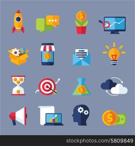Digital marketing online commerce and promotion icons flat set isolated vector illustration. Digital Marketing Icons