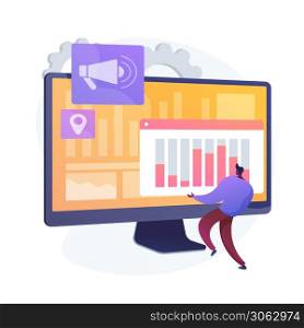 Digital marketing plan. SMM business, online analytical interface, display advertising. Analyst studying statistical data on brand rating. Vector isolated concept metaphor illustration. Digital marketing strategy vector concept metaphor