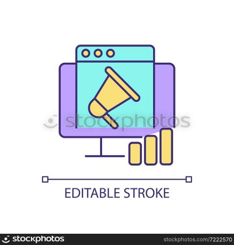 Digital marketing RGB color icon. Reaching potential customers. Promoting products online. Network marketing channels. Isolated vector illustration. Simple filled line drawing. Editable stroke. Digital marketing RGB color icon