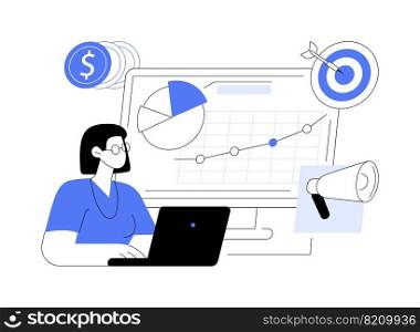 Digital marketing strategy abstract concept vector illustration. Brand insight, social media content c&aign, measurement tools, achieve company goals, online marketing channels abstract metaphor.. Digital marketing strategy abstract concept vector illustration.