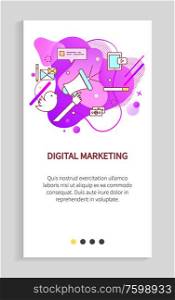 Digital marketing vector, innovation in business using new social media and different tools to reach audience and potential clients, loudspeaker. Website or app slider, landing page flat style. Digital Marketing Innovative Way of Advertisement