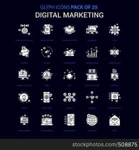 Digital Marketing White icon over Blue background. 25 Icon Pack