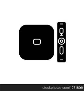 Digital media player black glyph icon. TV, stereo, home theater system. Entertainment product. Game console. Gadget for playing videos. Silhouette symbol on white space. Vector isolated illustration