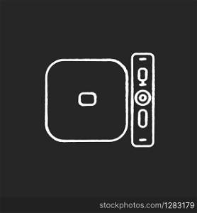 Digital media player chalk white icon on black background. TV, stereo, home theater system. Entertainment product. Game console. Electronic device. Technology. Isolated vector chalkboard illustration