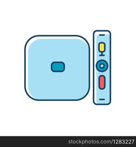 Digital media player RGB color icon. TV, stereo, home theater system. Entertainment product. Video game console. Gadget for playing videos. Electronic device. Technology. Isolated vector illustration