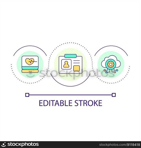 Digital medical records loop concept icon. Integrate software in healthcare service. Medicine progress abstract idea thin line illustration. Isolated outline drawing. Editable stroke. Arial font used. Digital medical records loop concept icon