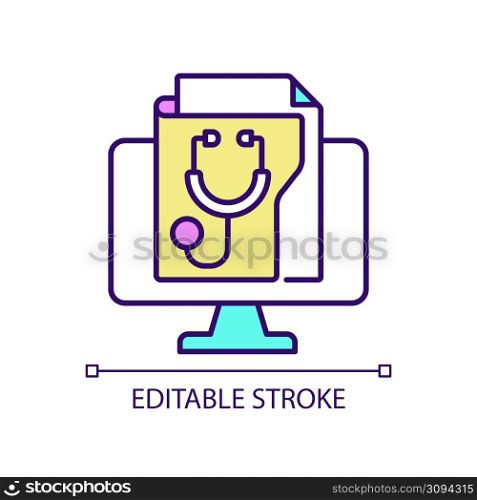 Digital medical records RGB color icon. Innovation in medical service. Healthcare technology. Isolated vector illustration. Simple filled line drawing. Editable stroke. Arial font used. Digital medical records RGB color icon
