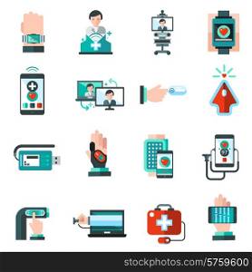 Digital medicine health monitor emergency aid icons set isolated vector illustration