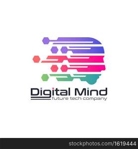 Digital Mind Logo Design. Abstract Tech Futuristic People Head Style Concept Symbol Design.