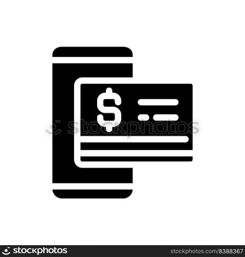 Digital money black glyph icon. Mobile banking. Contactless credit card. Virtual currency. Performing cash transactions. Silhouette symbol on white space. Solid pictogram. Vector isolated illustration. Digital money black glyph icon