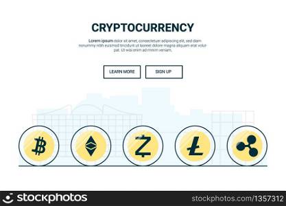 Digital money cryptocurrency with blockchain concept. design for theme landing page website. Thine Line art.