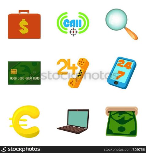 Digital money icons set. Cartoon set of 9 digital money vector icons for web isolated on white background. Digital money icons set, cartoon style
