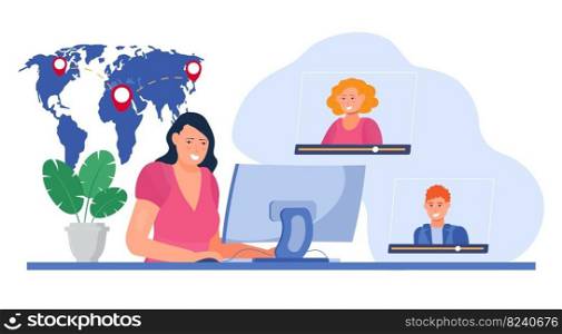 Digital nomad concept vector in trendy flat style. oncept of remote work from anywhere in the world. Successful online business. Delivery service illustration.. Digital nomad concept vector in trendy flat style. oncept of remote work from anywhere in the world.