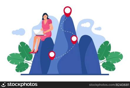 Digital nomad concept vector in trendy flat style. oncept of remote work from anywhere in the world. Successful online business. Delivery service illustration.. Digital nomad concept vector in trendy flat style. oncept of remote work from anywhere in the world.
