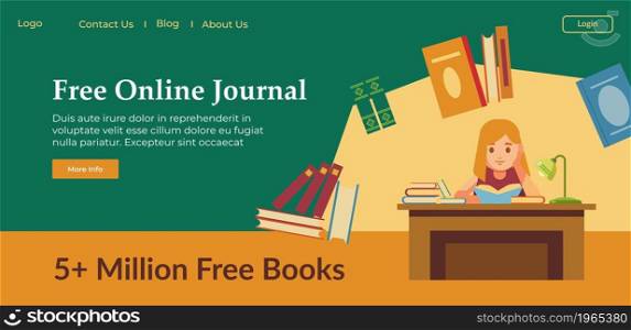 Digital notebook online and for free, journal for writing and studying. Blogging and developing knowledge, education and leisure. Website or webpage template, landing page, vector in flat style. Free online journal, digital book or notebook