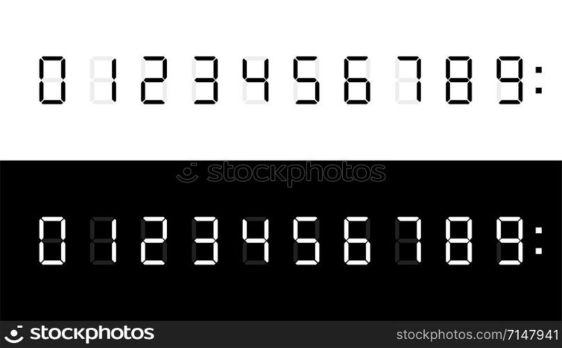 Digital numbers in flat style on black and white background. Digital numbers set. Digital technology background. Isolated vector sign symbol. EPS 10