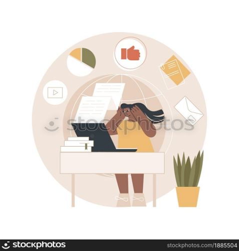 Digital overload abstract concept vector illustration. Overcome overload, employee psychological well being, gadget-dependent life, device affect on human brain, digital burnout abstract metaphor.. Digital overload abstract concept vector illustration.