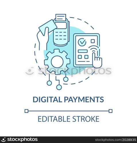 Digital payments blue concept icon. Safe online banking system. Internet shopping and payment abstract idea thin line illustration. Vector isolated outline color drawing. Editable stroke. Digital payments blue concept icon