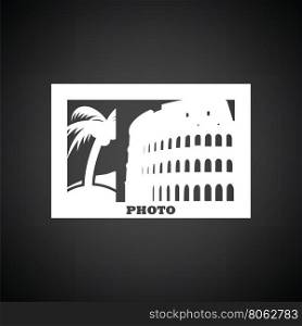 Digital photo frame icon. Black background with white. Vector illustration.