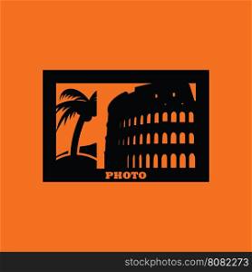 Digital photo frame icon. Orange background with black. Vector illustration.