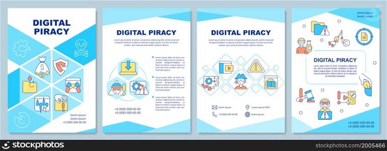 Digital piracy brochure template. Content under copyright law. Flyer, booklet, leaflet print, cover design with linear icons. Vector layouts for presentation, annual reports, advertisement pages. Digital piracy brochure template
