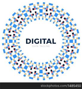 Digital pixels in circle form. tiny squares in round logo. vector digital frame design element.