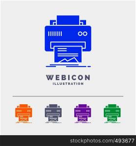 Digital, printer, printing, hardware, paper 5 Color Glyph Web Icon Template isolated on white. Vector illustration. Vector EPS10 Abstract Template background