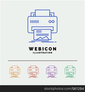 Digital, printer, printing, hardware, paper 5 Color Line Web Icon Template isolated on white. Vector illustration. Vector EPS10 Abstract Template background