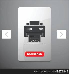Digital, printer, printing, hardware, paper Glyph Icon in Carousal Pagination Slider Design   Red Download Button. Vector EPS10 Abstract Template background
