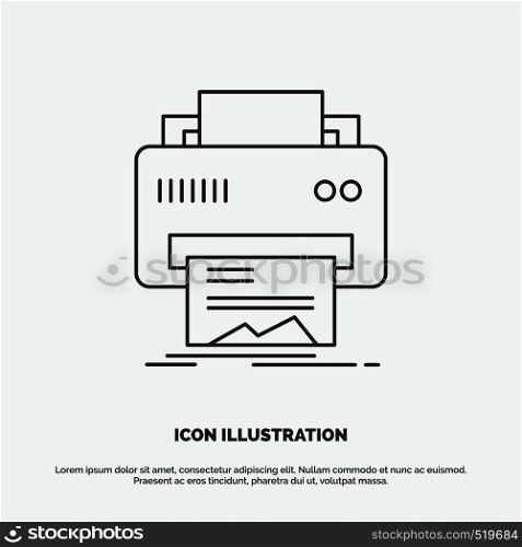 Digital, printer, printing, hardware, paper Icon. Line vector gray symbol for UI and UX, website or mobile application. Vector EPS10 Abstract Template background