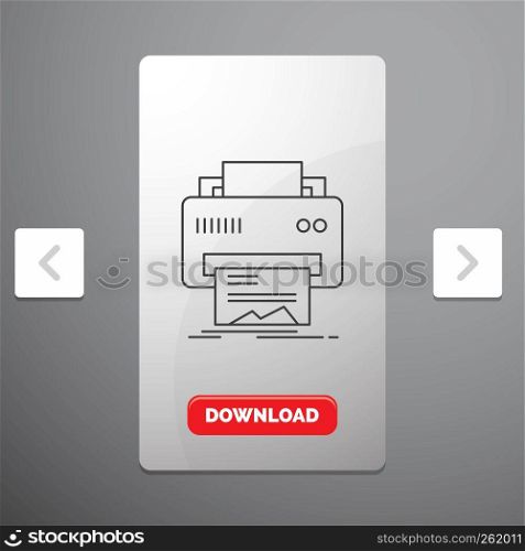 Digital, printer, printing, hardware, paper Line Icon in Carousal Pagination Slider Design & Red Download Button